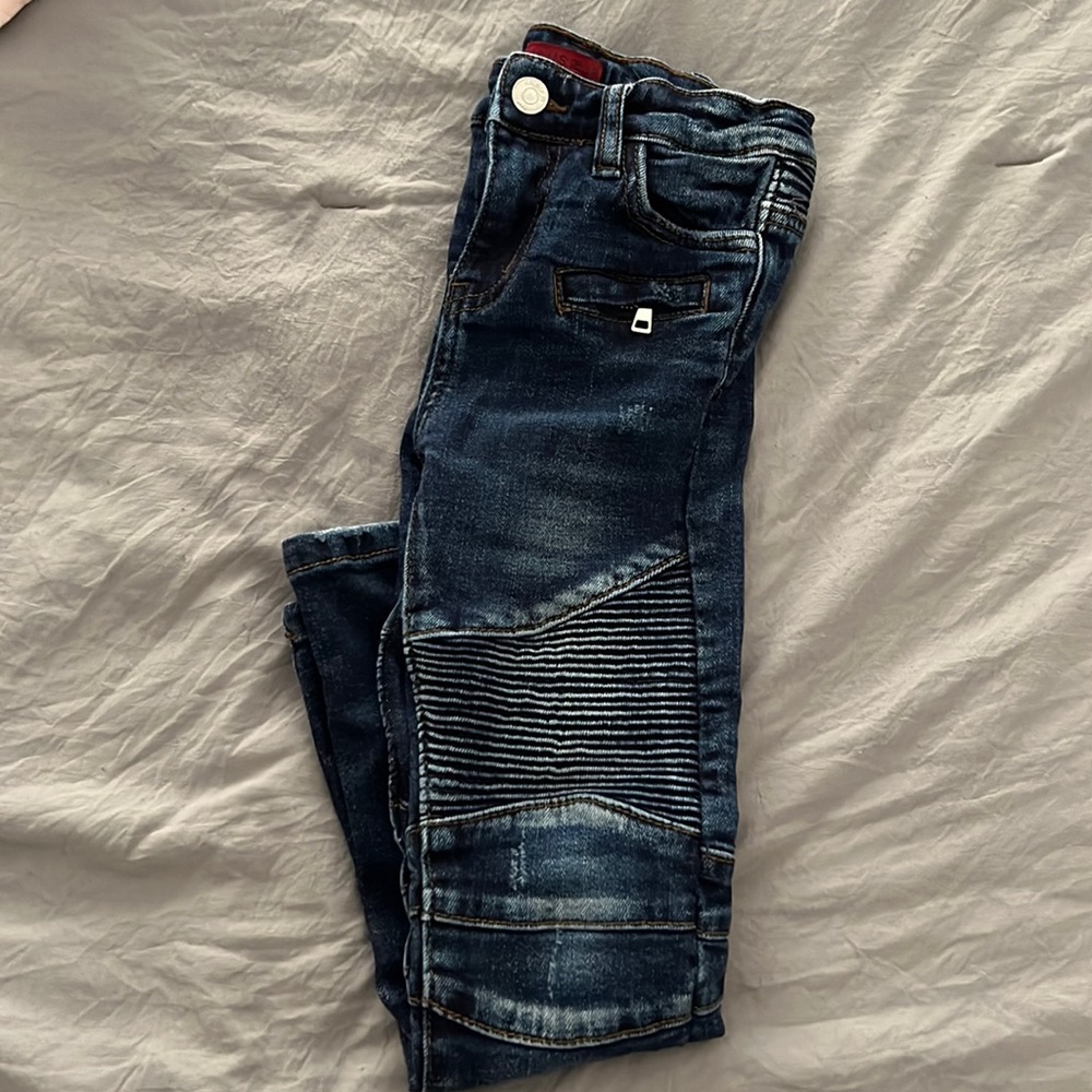 Buckle hairs of JR boys biker skinny jeans dark wash